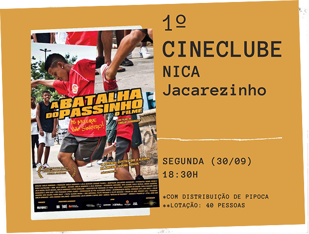 Poster do filme "A Batalha do Passinho" representado em arte de divulgação do Cineclube do Nica Jacarezinho